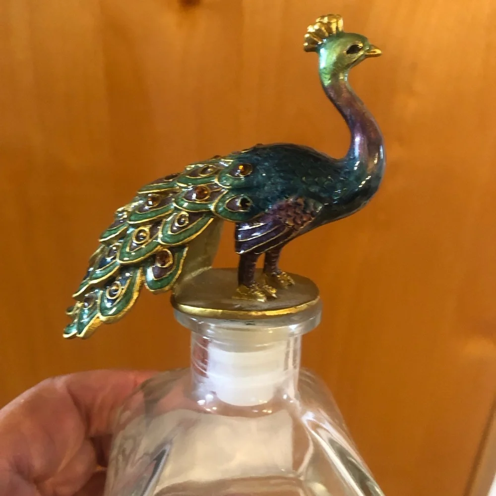 Pier 1 Imports Peacock Perfume Bottle ( EMPTY) 5 1/2” x 2 1/2”
